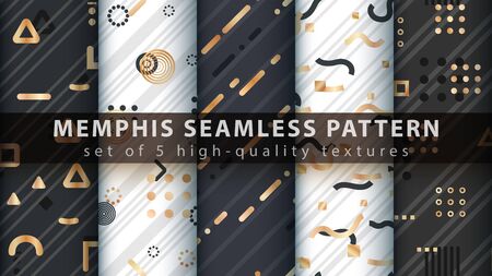 Memphis seamless pattern - set five items.のイラスト素材
