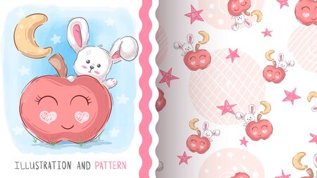 Sweet teddy rabbit - seamless patternのイラスト素材