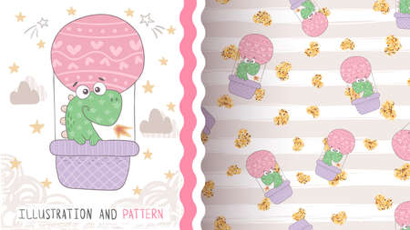 Travel cute dino - seamless patternのイラスト素材