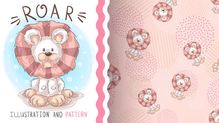 Cute roar lion - seamless patternのイラスト素材