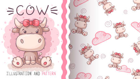 Cute pretty cow - seamless pattern.のイラスト素材