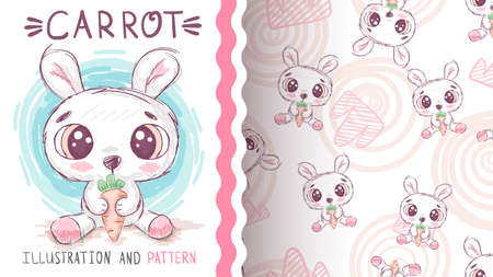 Cute bunny with carrot - seamless patternのイラスト素材