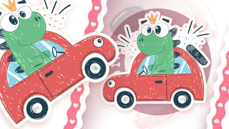 Dino driver car  illustrationのイラスト素材