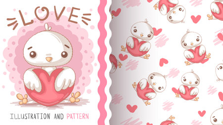 Bird with heart patternのイラスト素材