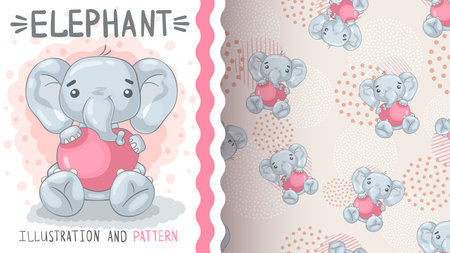 Elephant with heart pattern illustrationのイラスト素材