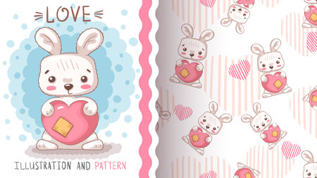 Bunny with heart pattern illustrationのイラスト素材