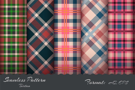 Set retro tartan seamless patternのイラスト素材