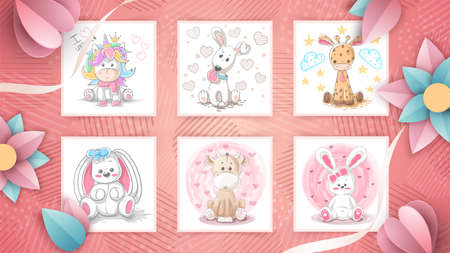 Set cute animal- idea for greeting card.のイラスト素材
