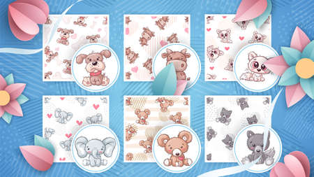 Set cute animals seamless patternのイラスト素材