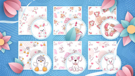 Set cute animals - seamless patternのイラスト素材