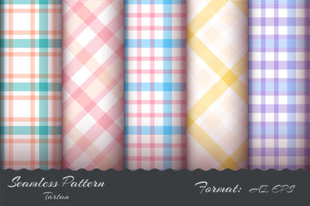 Set seamless pattern retro tartanのイラスト素材