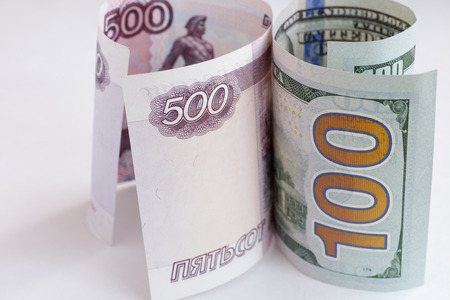 The macro european and russian money in the billsの写真素材