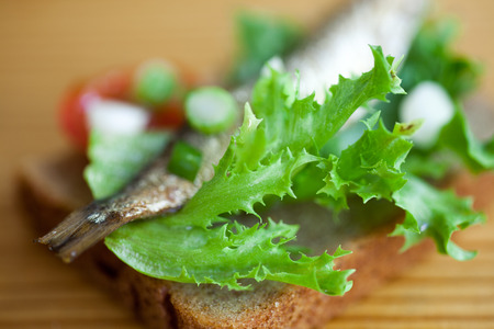 partly blurred sprats on the bread closeupの写真素材