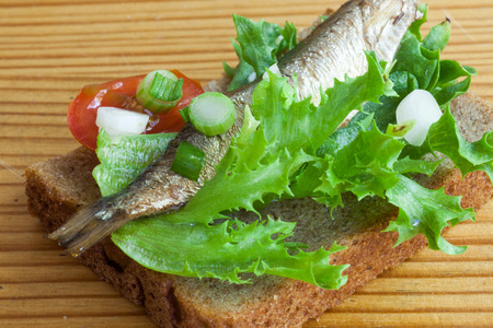 sprats on the bread closeupの写真素材