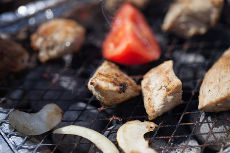 Cooking of a barbecue on a grill closeupの写真素材
