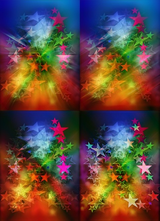 Colorful bokeh star lights on blue and red backgroundの写真素材
