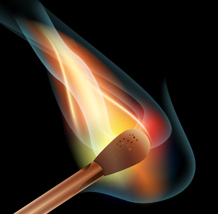 Illustration of burning matchstick on black background のイラスト素材