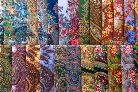 Ukrainian head-scarves with floral patternsの写真素材