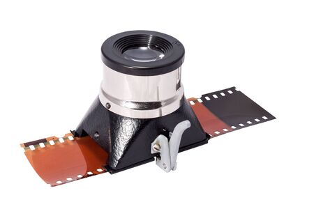 device for viewing film negative isolated on white backgroundの写真素材