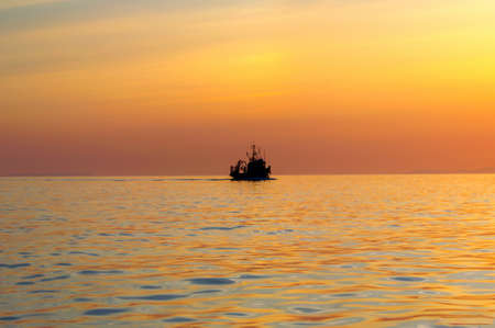 ship at sunsetの写真素材