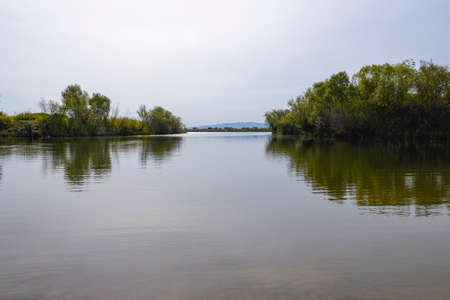 The calm surface of the lake. Quiet autumn day on the lake.の写真素材