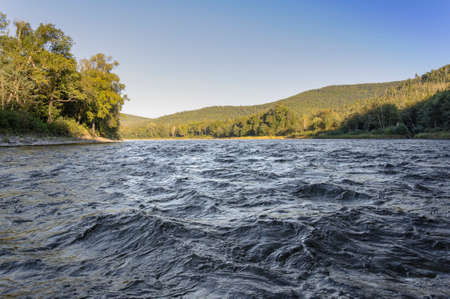 Mountain River Anuy. Mountain River in the northeast of Khabarovsk Krai, Russia.の写真素材