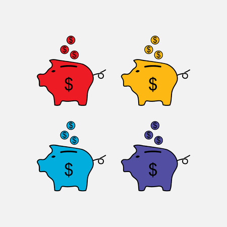 set vector icons piggy bank, saving money, the safety of money, fully editable vector imageのイラスト素材