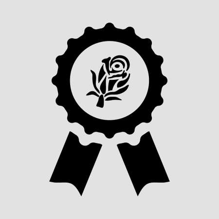 icon with ribbons badge with rose, editable vector imageのイラスト素材
