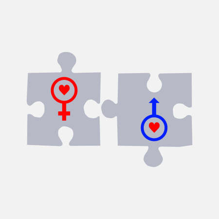 puzzles with symbols male and female, gender symbols, vector editable imageのイラスト素材