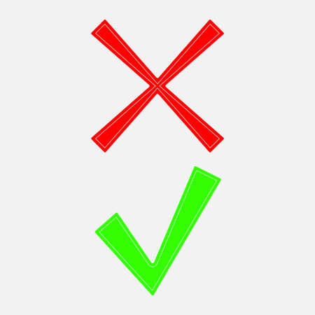 tick and cross icons, yes no symbols green an, Fully editable vector imageのイラスト素材