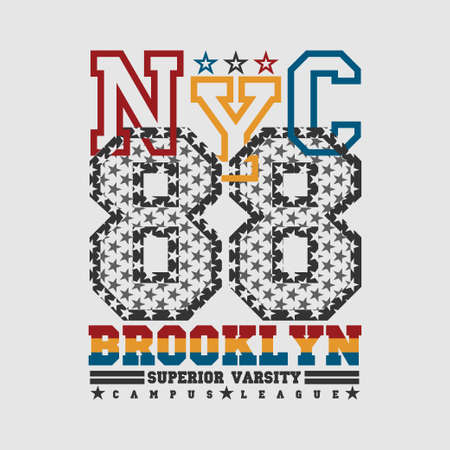 T-shirt New york, Brooklyn sports, athletics Typography, Fashion college, sport design the logo, the number of floral patterns, graphic print image, design fashion, original design clothingのイラスト素材