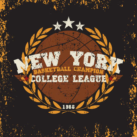 New York t-shirt, basketball graphic, granje texture, sport emblem design, graphic Print labelのイラスト素材