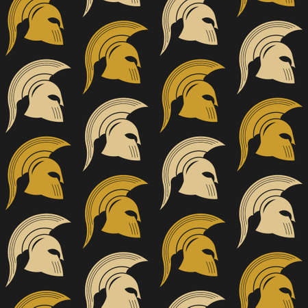 Spartan battle helmet seamless texture, golden helmet warrior, gladiator, gladiator helmet, vector imageのイラスト素材