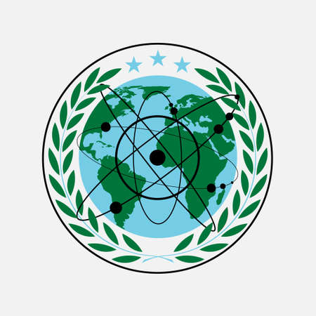 laurel wreath icon with an atom, flat design, vector imageのイラスト素材