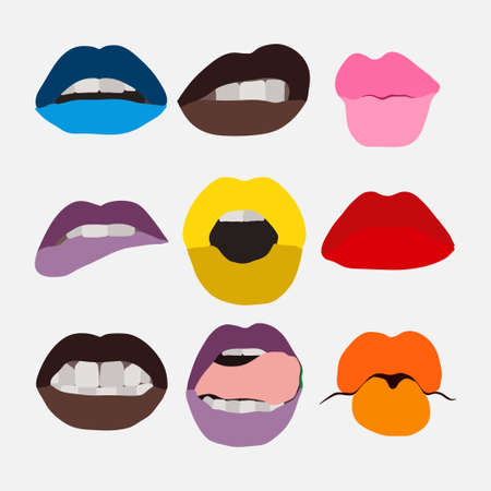 set of lips for fashion, animation, flat design, vector imageのイラスト素材