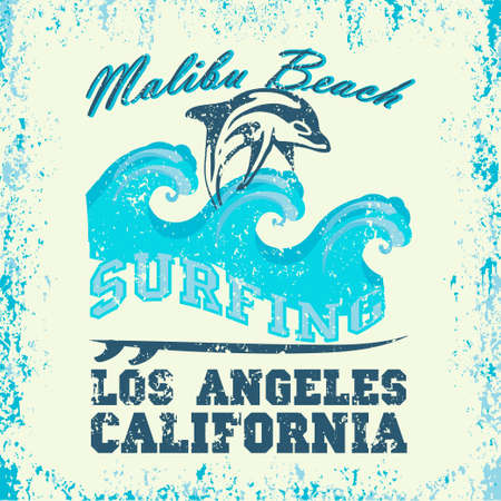 Surfing Los Angeles, California surfing, water sports, T-shirt inscription typography, graphic design, emblemの写真素材