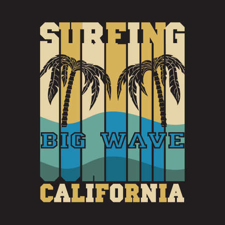 water sport, Surfing California, big wawe surfing, T-shirt inscription typography, graphic design, emblemのイラスト素材