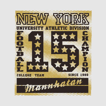manhattan, new york, football champion, athletic, fashion Typography, sport emblem design, Number with floral ornament, graphic Print labelの写真素材