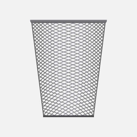 empty basket, office accessories, metal mesh, basket for pens and pencils, flat style, vector imageのイラスト素材