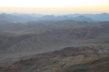 sunrise at the top of Mount Moses, mountains of Egypt, the highest mountain in Egypt, an idea for your designの写真素材