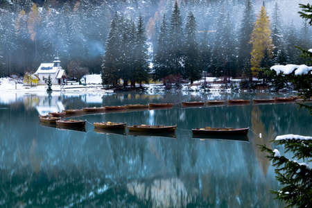 landscape of a lake in the middle of natureの写真素材