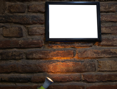 mockup white poster with black frame on the wall.の写真素材