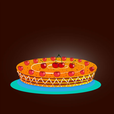 Layered cake decorated with cherries on darkのイラスト素材