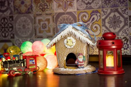 fairy Christmas house cake with candle light insideの写真素材