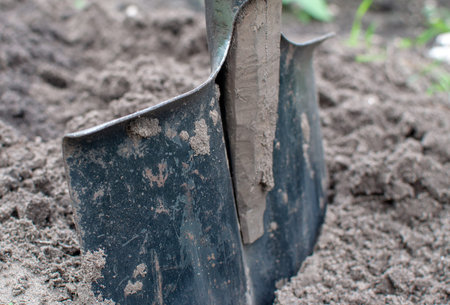 bayonet shovel stuck in the ground in