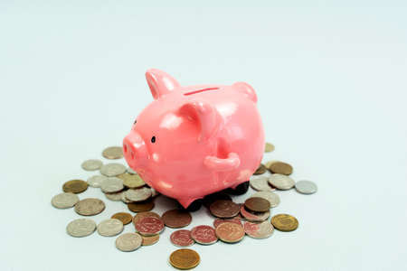 Piggy bank sitting on puzzle, understanding the ins and outs ofの写真素材