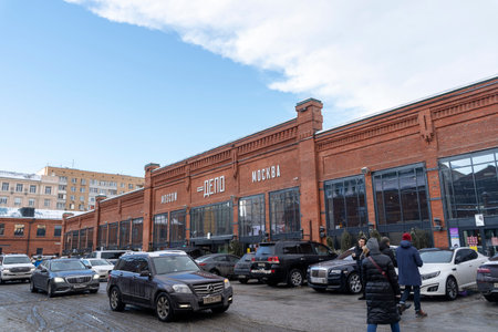 MOSCOW, RUSSIA-MARCH 07, 2021: food DEPOT in Moscow, trendy restaurants in one place, a large...