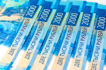 Russian money with a face value of two thousand rubles, background