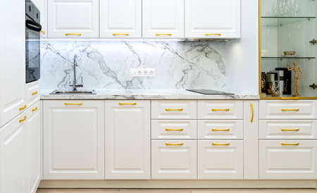 Russia, Moscow, November 20, 2021: A modern combined kitchen and dining room.のeditorial素材