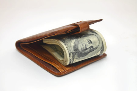  Wallet with dollars on white background